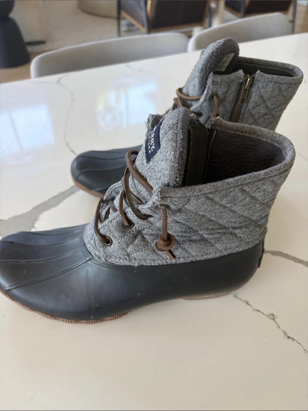 Sperry Gray Felt Collar and Black Waterproof Duck Boots size 10 women